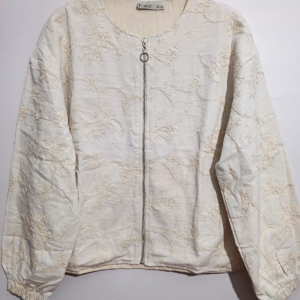 Keten Bomber Ceket – Silver Fermuar Detaylı ve Nakış İşlemeli